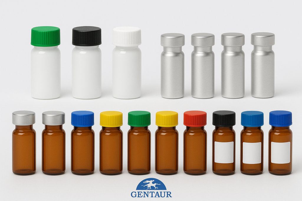 50 Braunglasröhrchen 2 ml im Ablagekasten aus Polystyrol mit Schreibfeld mit Alu-Schraubverschluß - BS-9002-P